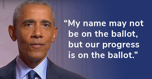 Barack Obama: "My name may not be on the ballot, but our progress is on the ballot." CHIP IN NOW>>