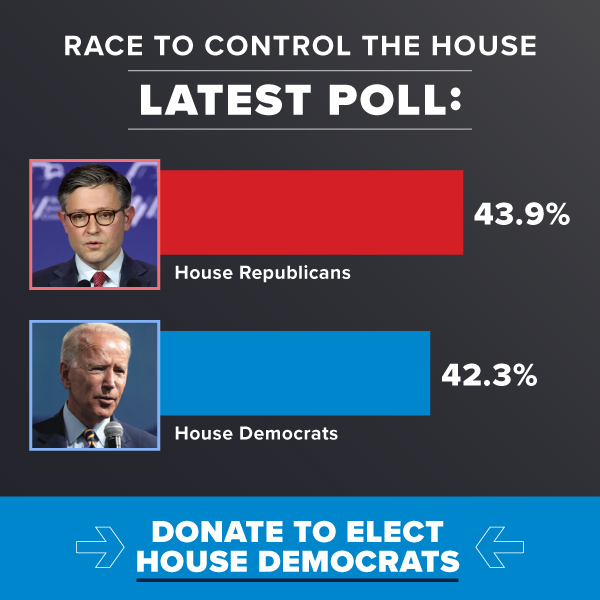 Race to Control the House Latest Poll | DONATE TO ELECT HOUSE DEMOCRATS >>