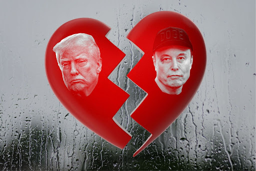 Broken heart graphic with Trump and Musk